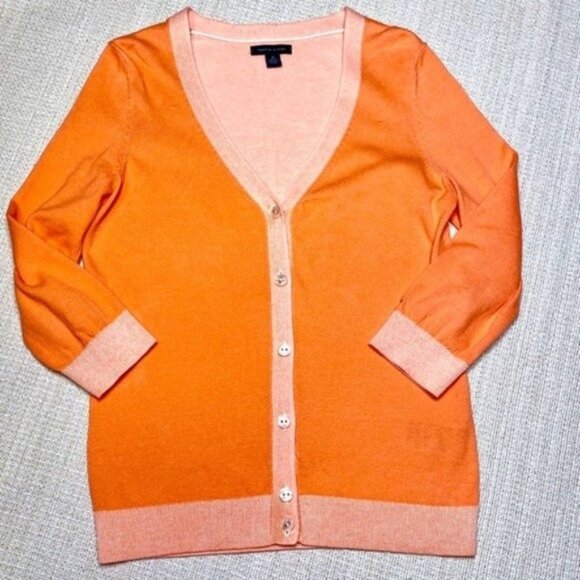 Tommy Hilfiger V Neck Button Front Sweater Cardigan Orange Medium - Picture 6 of 8